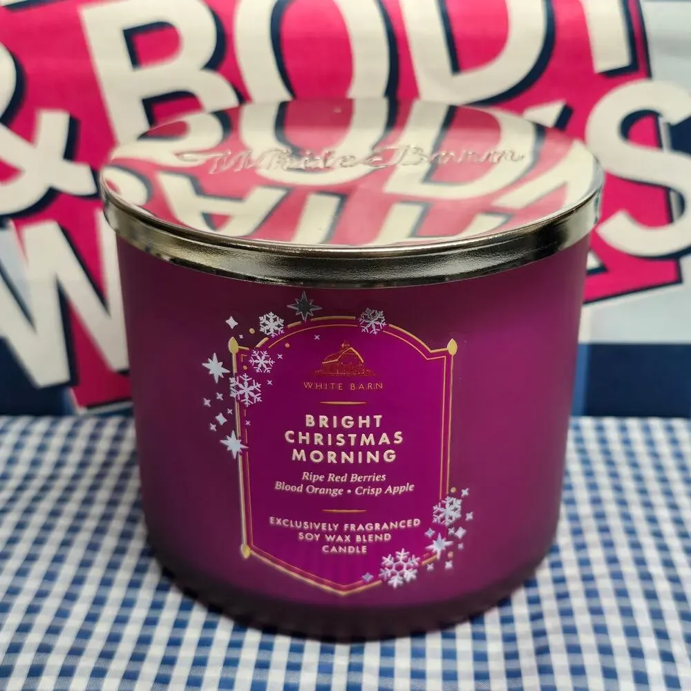 BBW Bright Christmas Morning Large 3 Wick Candle Holiday Home Fragrance Decor